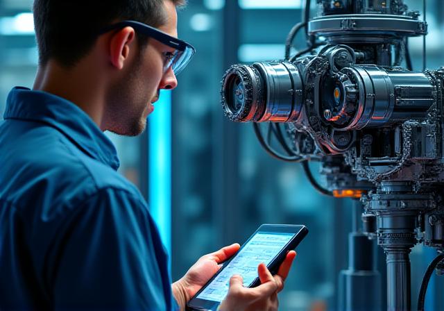 Ingegnere AuroraBot esegue manutenzione su braccio robotico